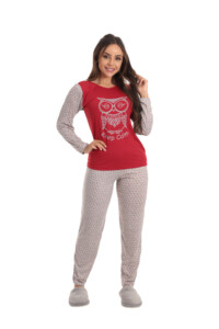Pijama Longo Feminino em Suede Vermelho