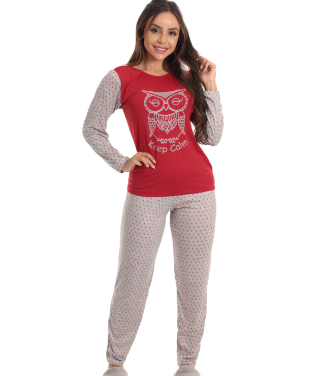 Pijama Longo Feminino em Suede Vermelho