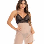 Camisola em Renda com Transparência e Calcinha