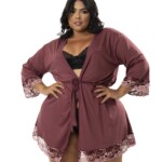 Robe Plus Size de Microfibra com Renda Bicolor