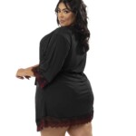 Robe Plus Size de Microfibra com Renda Bicolor